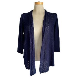 New York & Company Navy Blue Open Front 3/4 Sleeves Knit Cardigan Sweater XS